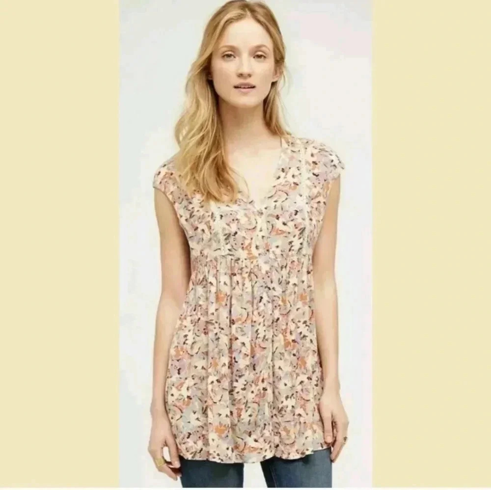 Anthropologie Vanessa Virginia Abstract Ladder Lace Tunic Top(M)